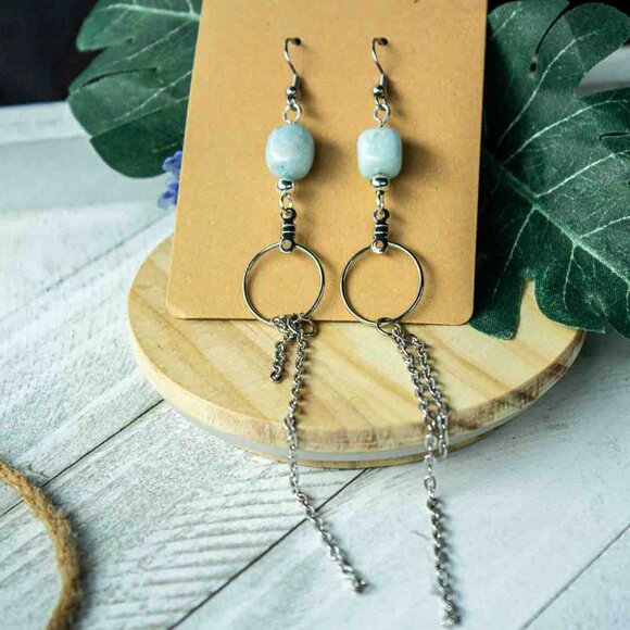 Aquamarine Silver Chain Dangle Earrings - Picture 14 of 15